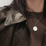 925 Silver Retro Letter Round Card Necklace