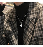 925 Silver Retro Letter Round Card Necklace