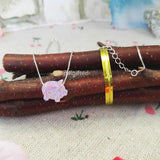 Lab Created Pink Opal Pig Necklace with CZ Eye 925 Sterling Silver