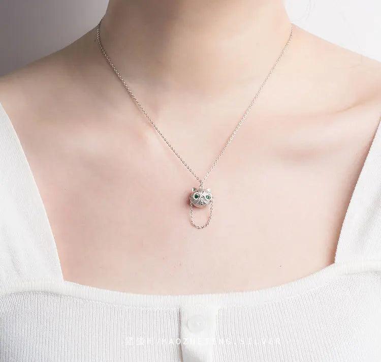 S925 Silver Clavicle Chain Necklace Glasses Cat Necklace