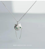 S925 Silver Clavicle Chain Necklace Glasses Cat Necklace