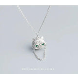 S925 Silver Clavicle Chain Necklace Glasses Cat Necklace