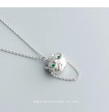 S925 Silver Clavicle Chain Necklace Glasses Cat Necklace