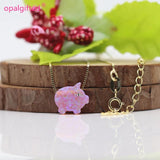 Pink OP58 Synthetic Opal Pig Necklace 925 Sterling Silver Chain Gift