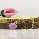 Pink OP58 Synthetic Opal Pig Necklace 925 Sterling Silver Chain Gift