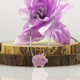 Pink OP58 Synthetic Opal Pig Necklace 925 Sterling Silver Chain Gift