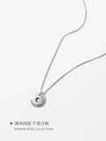 Moon Crescent Lettering S925 Silver Necklace Coin Women's