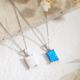 Real 925 Silver Opal AoBao Rectangle Necklace Women Party Wedding