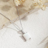 Real 925 Silver Opal AoBao Rectangle Necklace Women Party Wedding