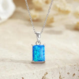 Real 925 Silver Opal AoBao Rectangle Necklace Women Party Wedding
