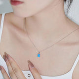 Real 925 Silver Opal AoBao Rectangle Necklace Women Party Wedding