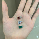 925 Silver Zircon Morganite Rectangle Necklace For Women