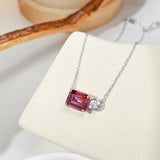 925 Silver Zircon Morganite Rectangle Necklace For Women