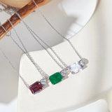 925 Silver Zircon Morganite Rectangle Necklace For Women