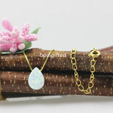 Pear Shape Opal Necklace 925 Silver Chain Wedding