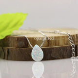Pear Shape Opal Necklace 925 Silver Chain Wedding