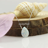 Pear Shape Opal Necklace 925 Silver Chain Wedding