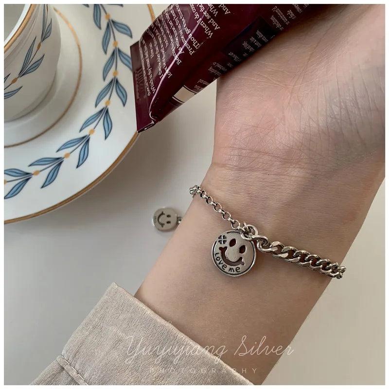 Vintage Round Card Bracelet Thai Silver Face Jewelry for Women Men