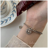Vintage Round Card Bracelet Thai Silver Face Jewelry for Women Men