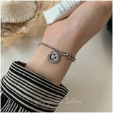 Vintage Round Card Bracelet Thai Silver Face Jewelry for Women Men