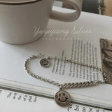 Vintage Round Card Bracelet Thai Silver Face Jewelry for Women Men