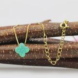 Silver 925 Necklace OP11 Green Four Leaf Clover Opal Necklace Choker