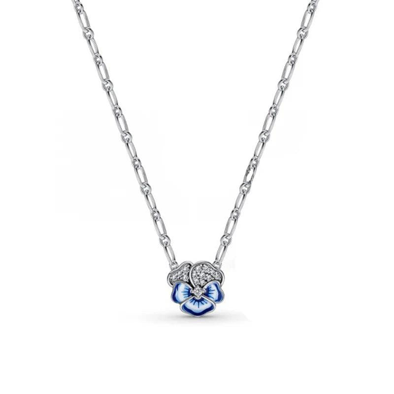 Enamel Pansy Wreath Necklace Butterfly Bracelet Set
