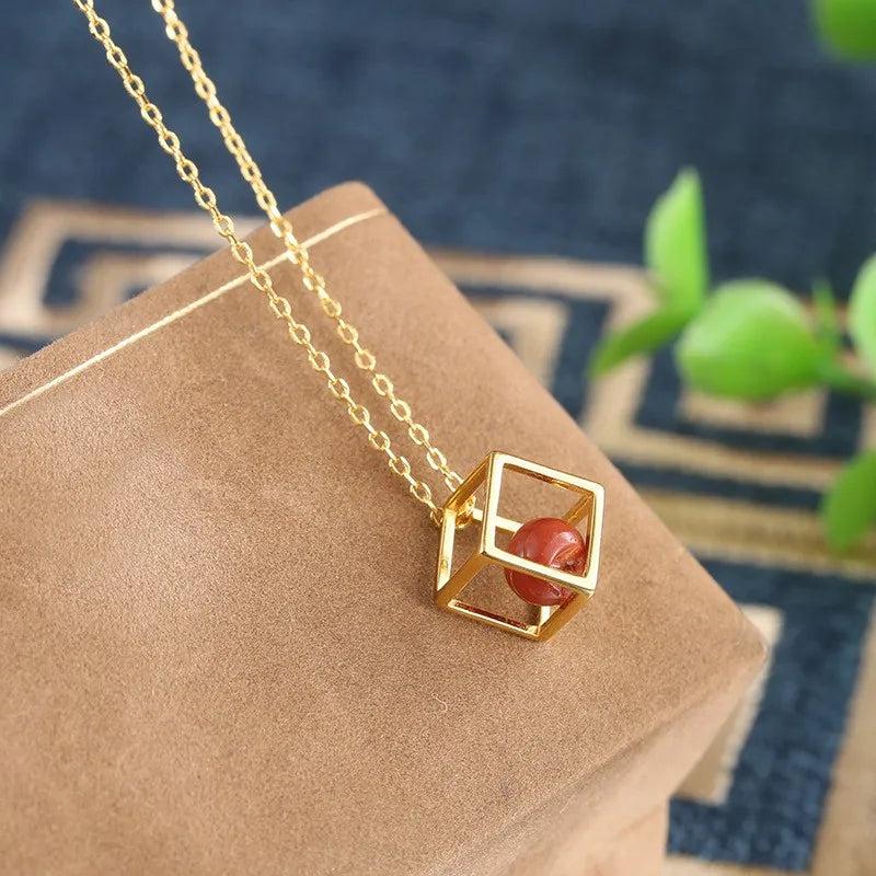 S925 Silver Red Agate Magic Cube Love Necklace