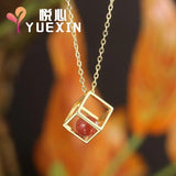 S925 Silver Red Agate Magic Cube Love Necklace