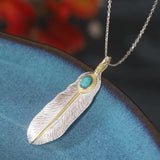 S925 Double Turquoise Feather Necklace Wedding Jewelry
