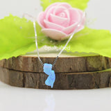 Synthetic OP06 Light Opal Necklace Jersey Map Island Pendant 925 Sterling