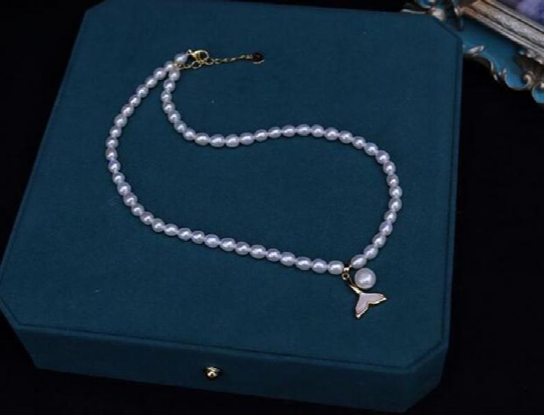 5-6mm Freshwater Rice Pearl Necklace Clavicle Decor Fashionable