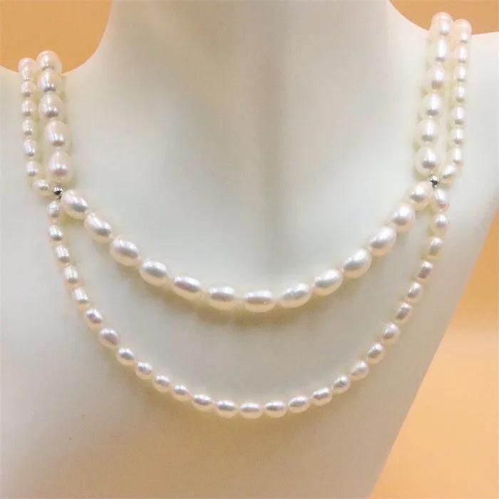 925 Silver Pearl Necklace Double Chain Gift For Women