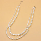 925 Silver Pearl Necklace Double Chain Gift For Women