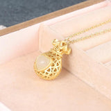 S925 Sterling Silver Hetian Jade Hollow Money Bag Necklace