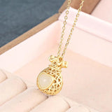S925 Sterling Silver Hetian Jade Hollow Money Bag Necklace