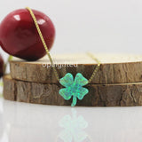 Green Flower Clover Opal Pendant Silver 925 Jewelry