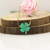 Green Flower Clover Opal Pendant Silver 925 Jewelry