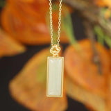 ZFSILVER S925 Sterling Silver Hetian Jade Rectangle Necklace for Women