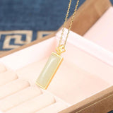 ZFSILVER S925 Sterling Silver Hetian Jade Rectangle Necklace for Women