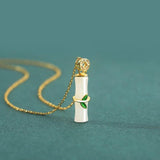 ZFSILVER S925 Sterling Silver Hetian Jade Bamboo Knot Leaf Necklaces