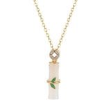 ZFSILVER S925 Sterling Silver Hetian Jade Bamboo Knot Leaf Necklaces