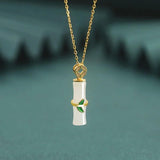 ZFSILVER S925 Sterling Silver Hetian Jade Bamboo Knot Leaf Necklaces