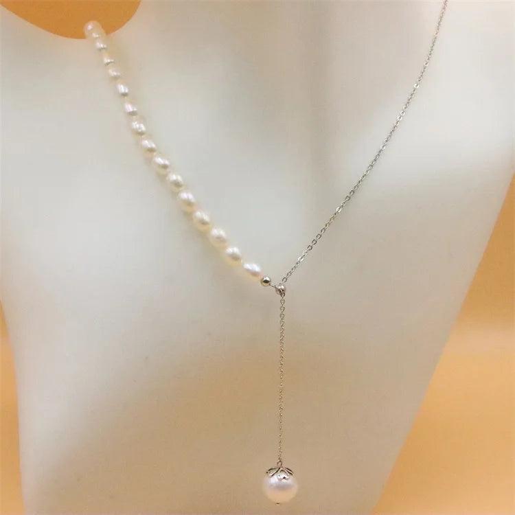 925 Silver Pearl Necklace Adjustable Chain Wedding Gift