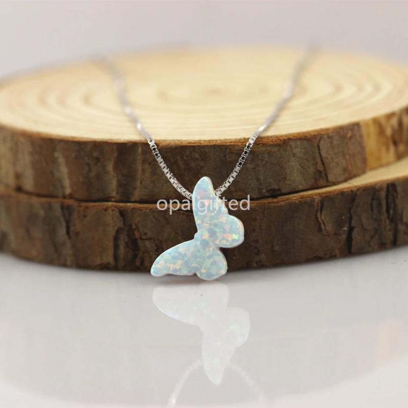 Lab Opal Butterfly Pendant Necklace for Lady Wedding