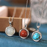 S925 Silver Jade Red Agate Turquoise Star Necklace