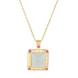 925 Sterling Silver Agate Jade Garnet Square Necklace Wedding Jewelry