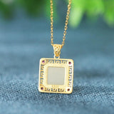 925 Sterling Silver Agate Jade Garnet Square Necklace Wedding Jewelry