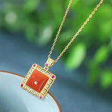 925 Sterling Silver Agate Jade Garnet Square Necklace Wedding Jewelry