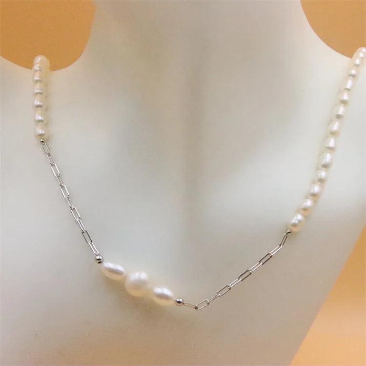 ZFSILVER 925 Silver Pearl Necklace Splicing Jewelry Women